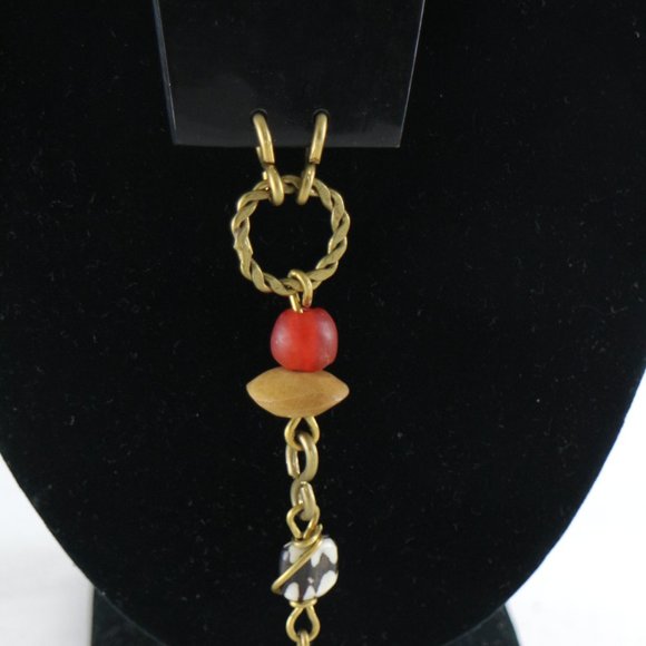 Unique African Geometric Brass and Beads Necklace - Picture 5 of 8